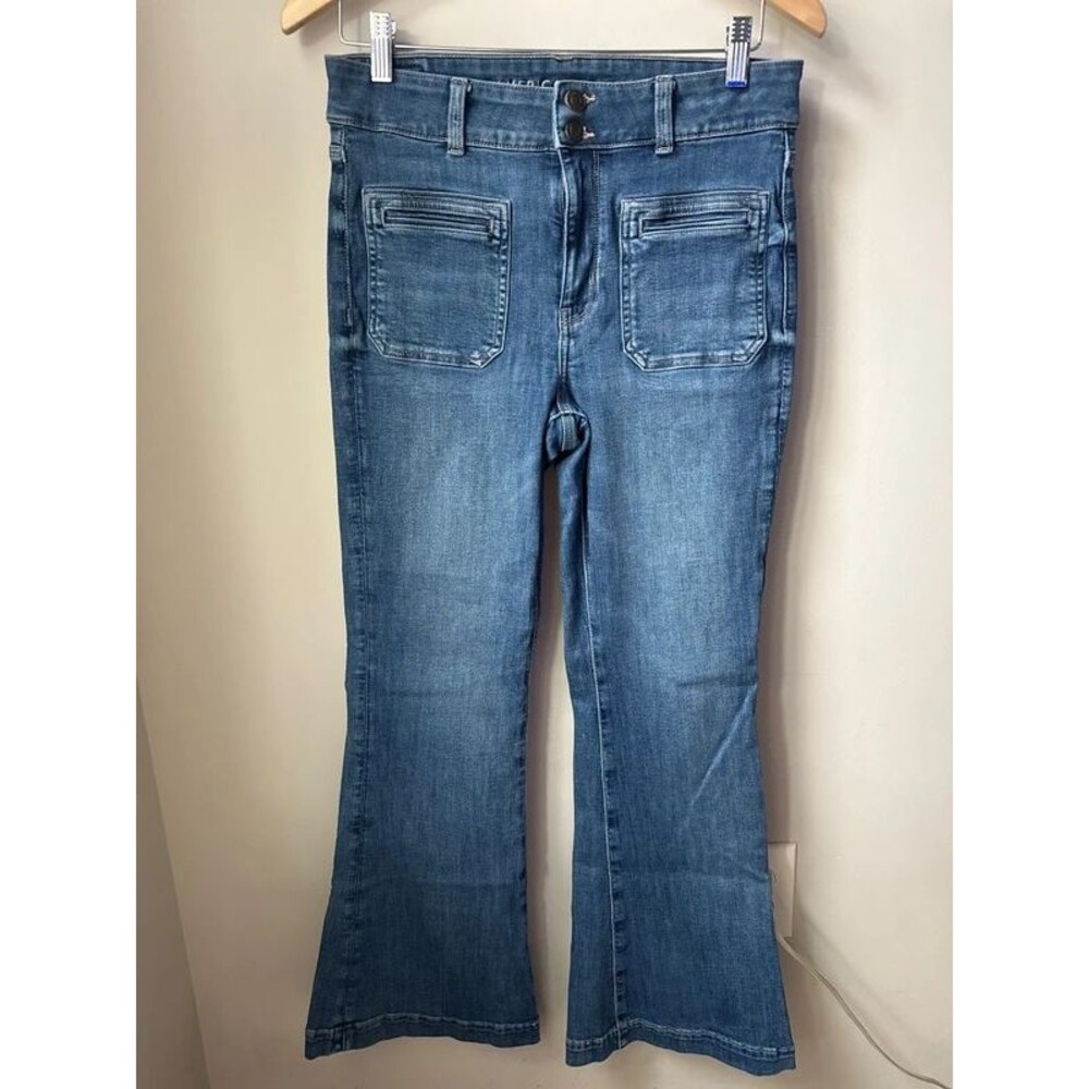 American Eagle Super High-Rise Flare Jeans Double Button Size 8 Regular